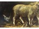 Superb pair HSP Barbizon school paintings sheep barn hen nineteenth century