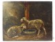 Superb pair HSP Barbizon school paintings sheep barn hen nineteenth century