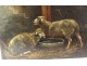 Superb pair HSP Barbizon school paintings sheep barn hen nineteenth century