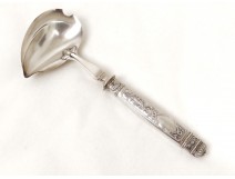 Cuillère à sauce à crème argent fourré métal argenté fleur Art Nouveau XIXè