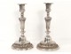 Paire bougeoirs flambeaux Louis XVI bronze argenté candlesticks XVIIIème