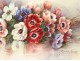 Grande aquarelle bouquet fleurs pensées Madeleine Renaud watercolor XXème