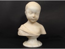 Superbe sculpture buste marbre Carrare enfant jeune garçon XIXème siècle