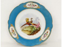 Assiette porcelaine de Paris faisan poule fleurs Napoléon III XIXème siècle