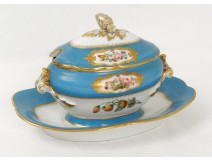 Saucière Louis XV porcelaine Paris fleurs dorure Napoléon III XIXème siècle