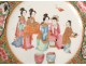 Assiette porcelaine Canton personnages femmes geishas thé oiseaux Chine 19è