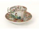 Tasse soucoupe porcelaine Canton personnages geisha pagode Chine fleurs 19è