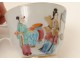 Tasse soucoupe porcelaine Canton personnages femmes éventail Chine XIXème