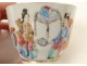 Tasse soucoupe porcelaine Canton personnages femmes éventail Chine XIXème