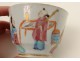 Tasse soucoupe porcelaine Canton femmes mandarins oiseaux fleurs Chine XIXè