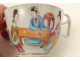 Tasse soucoupe porcelaine Canton femmes mandarins oiseaux fleurs Chine XIXè