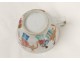 Tasse soucoupe porcelaine Canton femmes mandarins oiseaux fleurs Chine XIXè