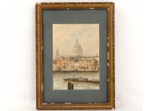 Aquarelle vue Venise Grand Canal basilique Maria della Salute A.Deroy XIXè