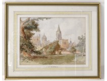 Aquarelle vue collège Christchurch Oxford Angleterre C.W.Fothergill XIXème