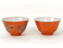 Paire bols porcelaine chinoise fleurs noeuds signes chinois Chine XIXème