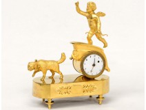 Rare clock gilt bronze putti Love char dog loyalty Grandhomme nineteenth