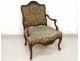 Fauteuil Louis XV à la Reine chêne sculpté coquilles tapisserie XVIIIème