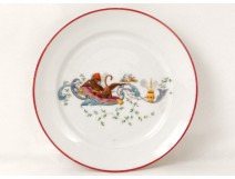 Assiette porcelaine Limoges singe savant orientaliste coupe fruits déco 19è