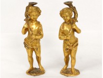 Pair sculptures cherubs cherubs Amours ormolu candelabra XIX