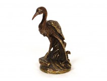 Petite sculpture bronze doré héron oiseau sujet animalier XIXème siècle