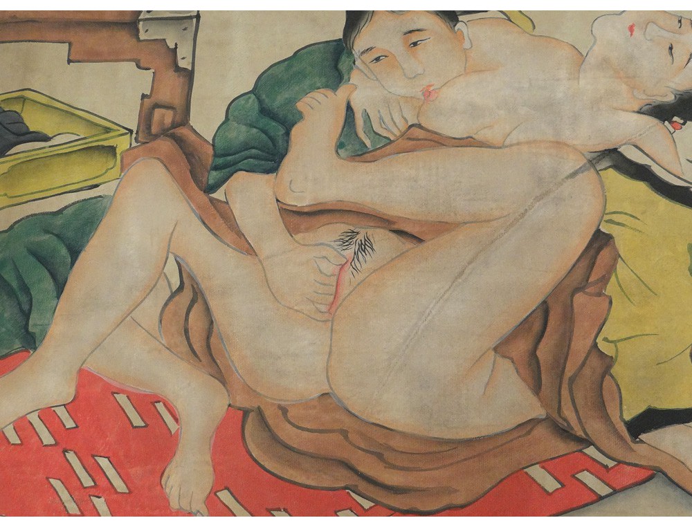 Peinture Rotique Personnages Couple Chinois Kamasutra Chine Xix Me Si Cle