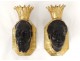 Superbe paire petites appliques bronze nègres personnages noirs Baguès XXè