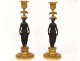 Paire bougeoirs bronze femme antique caryatides Empire candlesticks XIXème