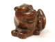 Netsuke bois sculpté chien lion Japon signé XIXème siècle