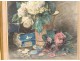 Rare Aquarelle tableau nature morte fleurs vase livre Madeleine Lemaire 19è