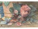 Rare Aquarelle tableau nature morte fleurs vase livre Madeleine Lemaire 19è