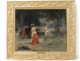 HST tableau paysage femmes duel épée Emile Bayard cadre doré painting XIXè