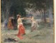 HST tableau paysage femmes duel épée Emile Bayard cadre doré painting XIXè