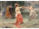 HST tableau paysage femmes duel épée Emile Bayard cadre doré painting XIXè