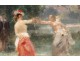 HST tableau paysage femmes duel épée Emile Bayard cadre doré painting XIXè