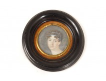 Miniature painted portrait young elegant woman I Empire painting XIXth