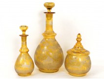 Service 2 carafes bonbonnière cristal Bohême chasse cerf biche renard XIXè