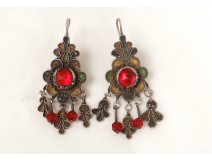 Pair of earrings silver glass enamels Morocco Taliouine twentieth Yrin Oro