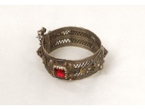 Bracelet charnière argent filigrané émaux Maroc Ygherm juif berbère XXème