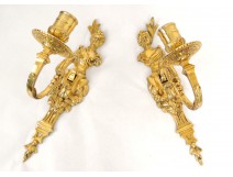 Pair of gilt bronze wall arm light antique Regency wife Flora XVIII