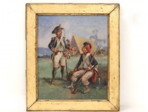 HST tableau soldats napoléoniens fantassins camp Empire cadre doré XIXème