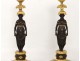 Paire bougeoirs bronze femme antique caryatides Empire candlesticks XIXème