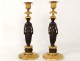 Paire bougeoirs bronze femme antique caryatides Empire candlesticks XIXème