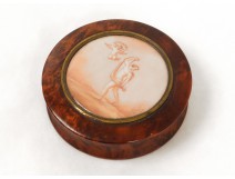 Boîte ronde loupe miniature peinte femme nue angelot putti Reault XIXème