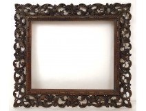 Cadre bois sculpté feuilles vigne raisins antique french frame XIXè siècle