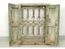 Moroccan wood window painted iron gate wrought Morocco Maghreb Atlas Deco XIXth