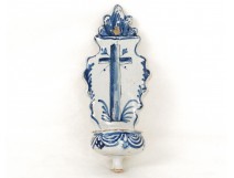 Stoup Nevers faience french antique white-blue cross are eighteenth century