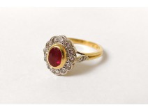 Ring 18K solid gold garnet ruby ??horse small diamonds gold ring twentieth