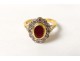 Ring 18K solid gold garnet ruby ??horse small diamonds gold ring twentieth