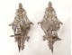 Pair arm wall light silvered bronze cherubs Amours woman XVIII