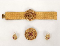 Parure or massif bracelet broche boucles oreille améthyste Napoléon III 19è